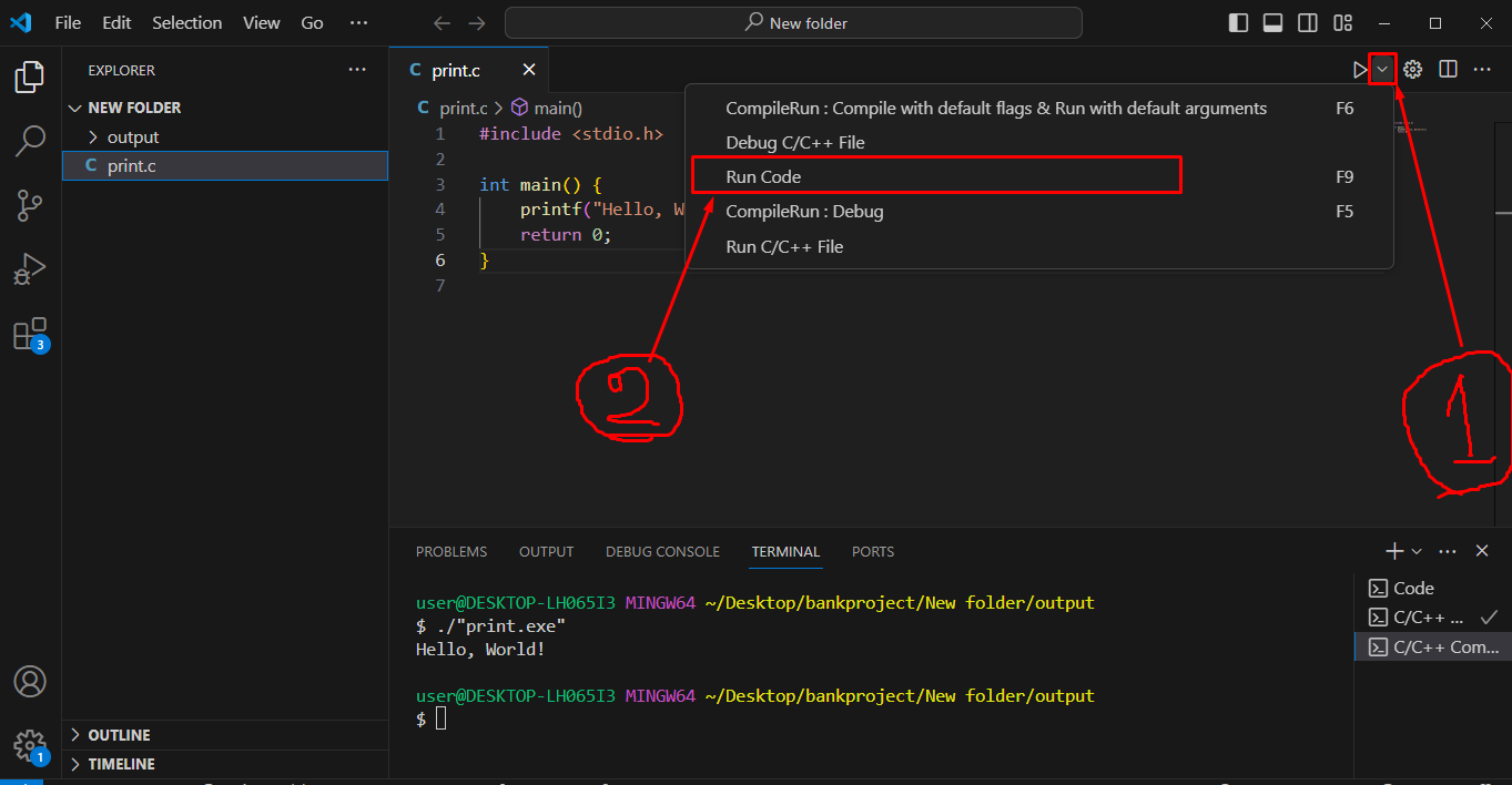 run code in terminal