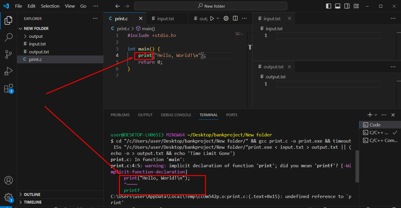 compiler error message