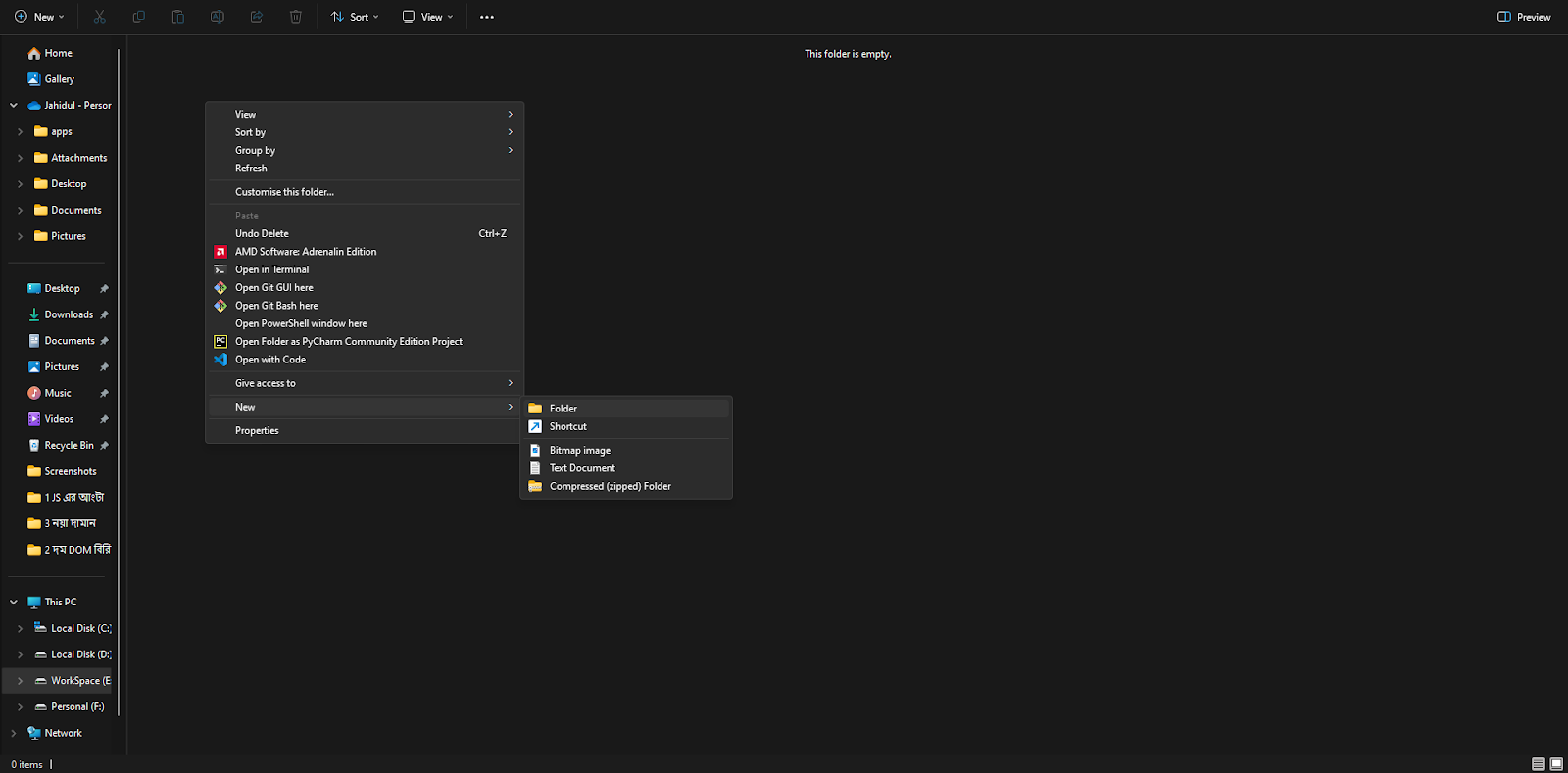 Create Folder in VS Code
